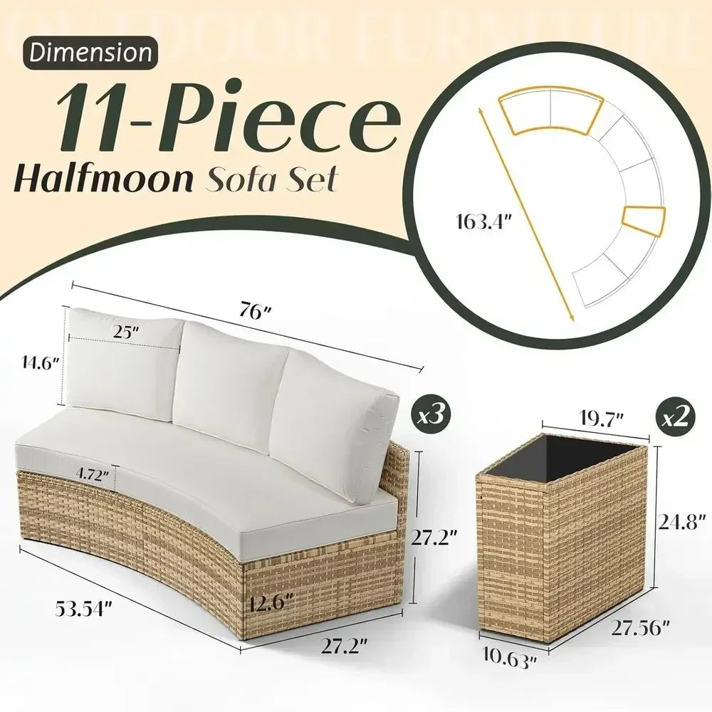 11-Piece Outdoor Wicker Sectional Sofa Set with Storage