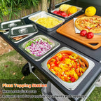 Portable Outdoor Pizza Oven Table with Prep Station, Storage Rack, and Locking Wheels