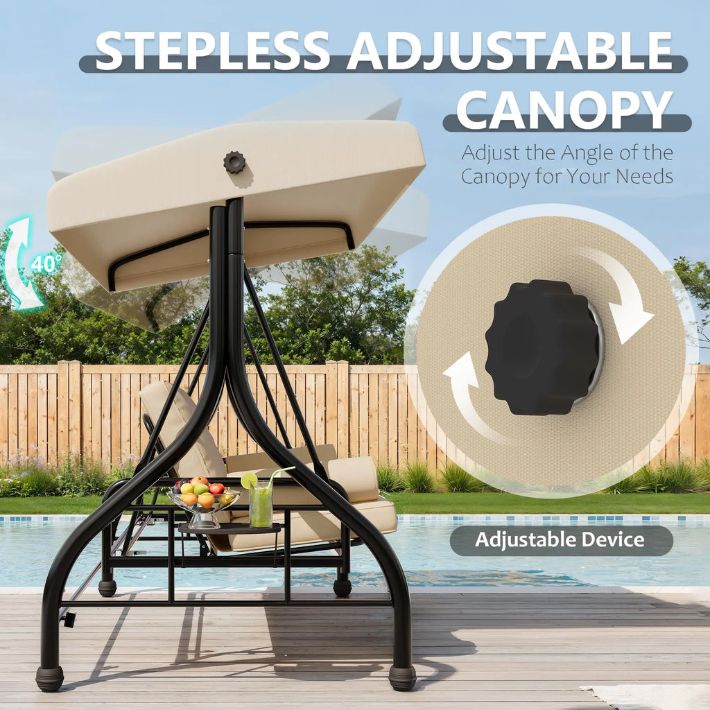 3-Seat Outdoor Porch Swing With Adjustable Canopy