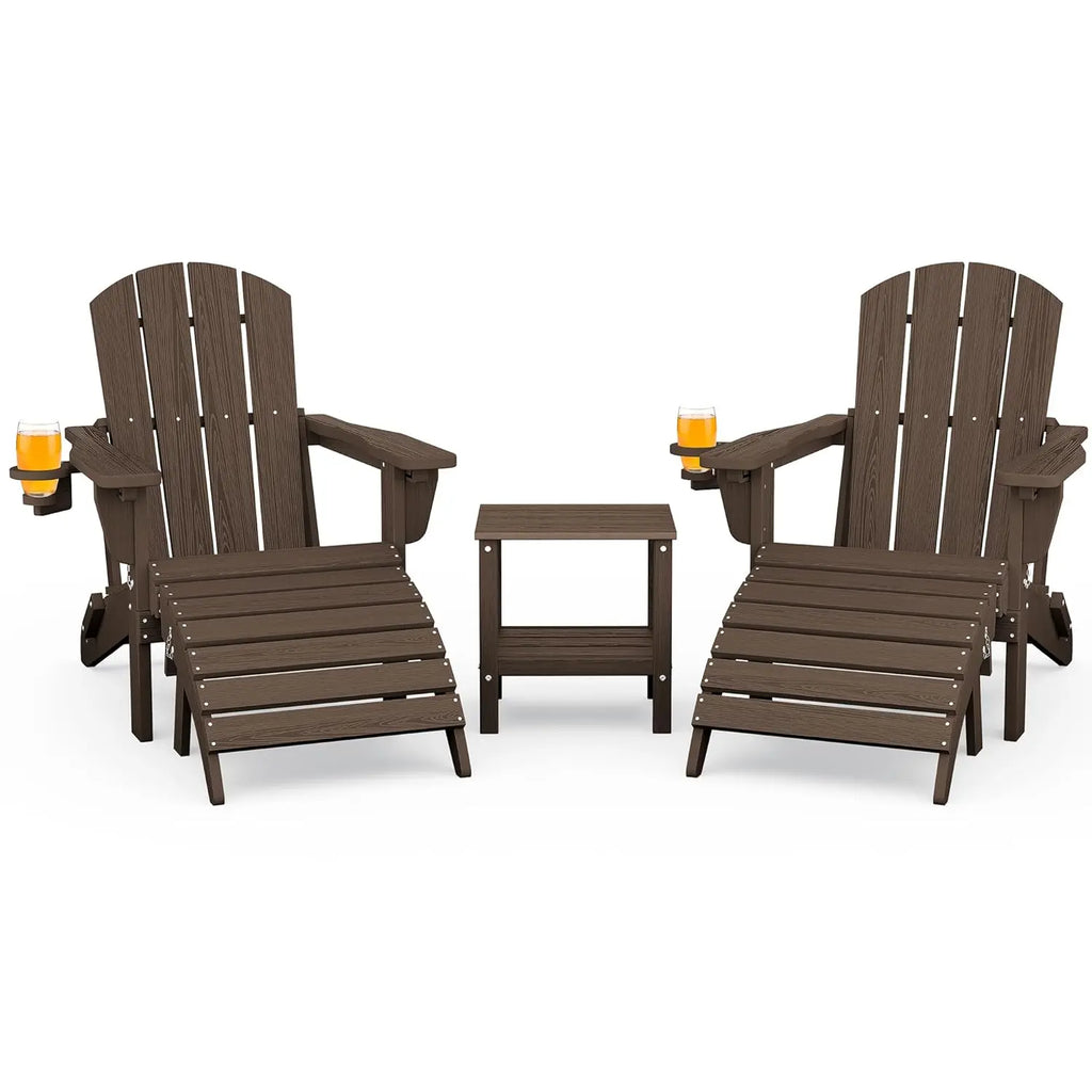 5-Piece HDPE Adirondack Chair Set w/ Adjustable Backrest Ottoman Side Table Weather Resistant Patio Garden Navy Customized
