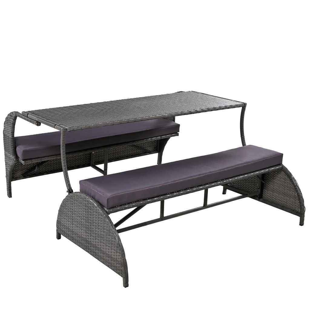 Outdoor Rattan Loveseat Convertible Picnic  Table