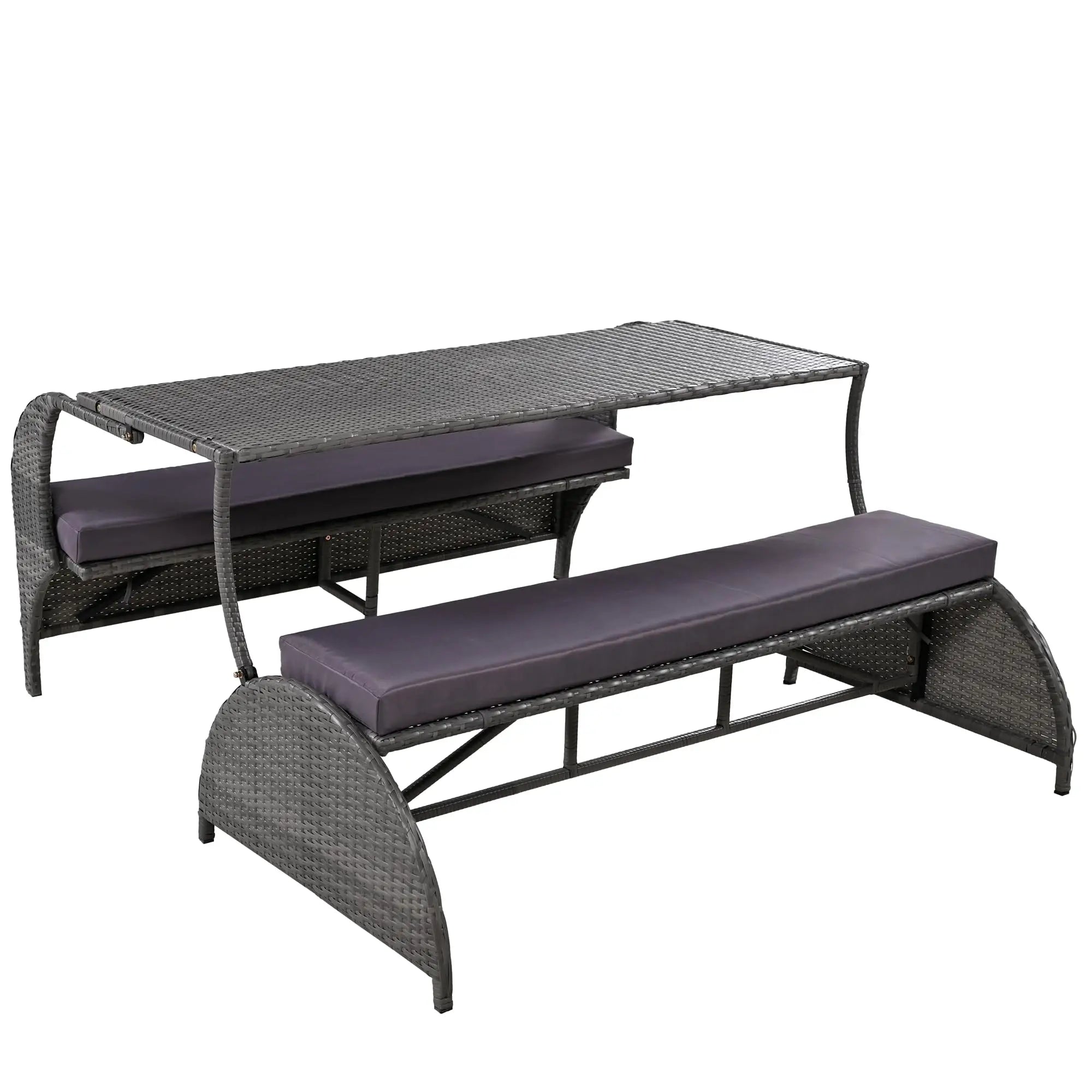Outdoor Rattan Loveseat Convertible Picnic  Table