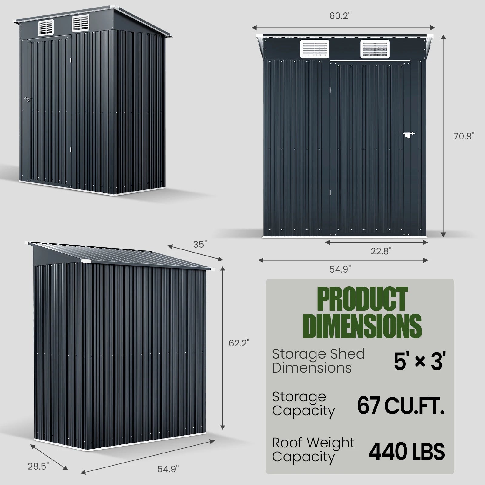 5x3 FT Outdoor Storage Shed