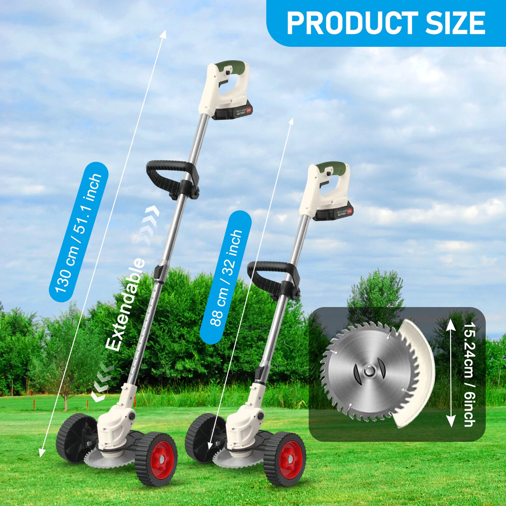 21V Cordless Lawn Mower 3-in-1 Electric Grass Trimmer Lightweight with 2x2.0Ah Batteries Edger Brush Cutter for Yard Garden Tool