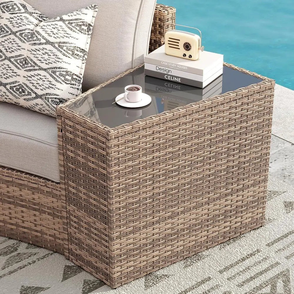 11-Piece Outdoor Wicker Sectional Sofa Set with Storage