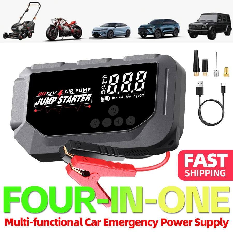 Portable 12V 8000A Smart Emergency jump starter, air pump,