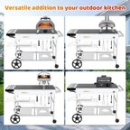 Portable Outdoor Pizza Oven Table with Prep Station, Storage Rack, and Locking Wheels