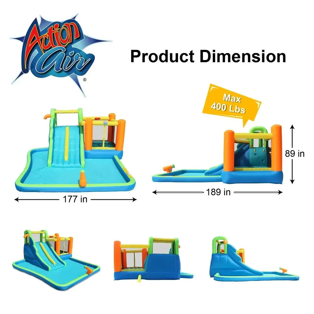 Air Water Slide, 7in1 Inflatable Bounce House with Large Pool