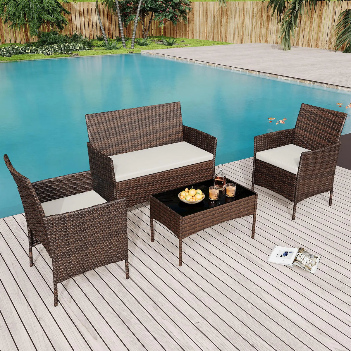 4 Piece Rattan Patio Furniture Set