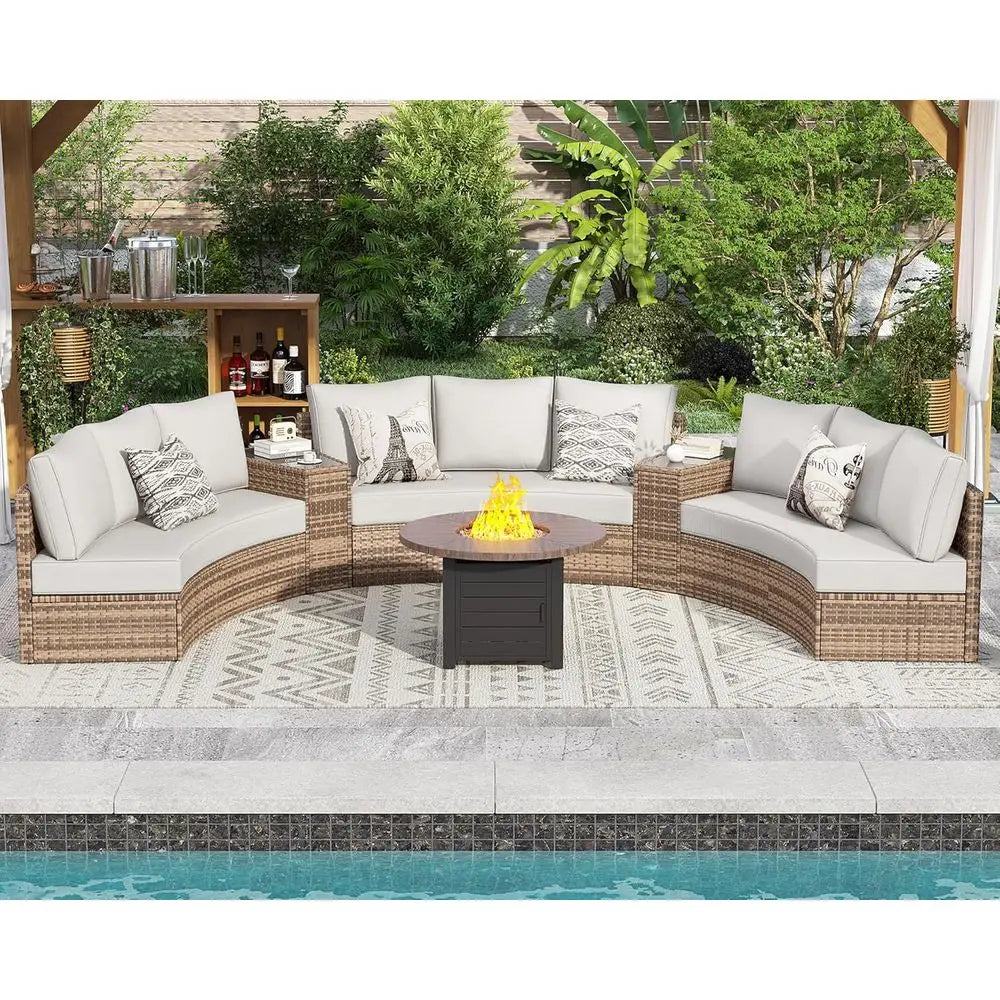 11-Piece Outdoor Wicker Sectional Sofa Set with Storage