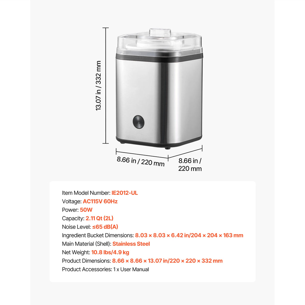 Ice Cream Maker 2.11 Qt.