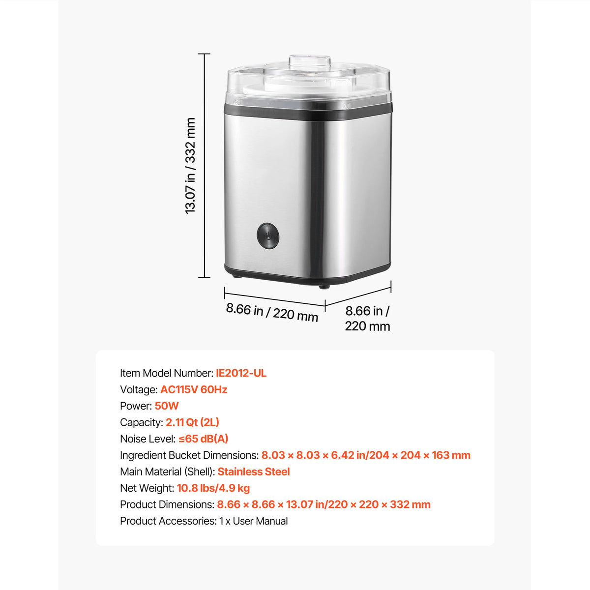 Ice Cream Maker 2.11 Qt.