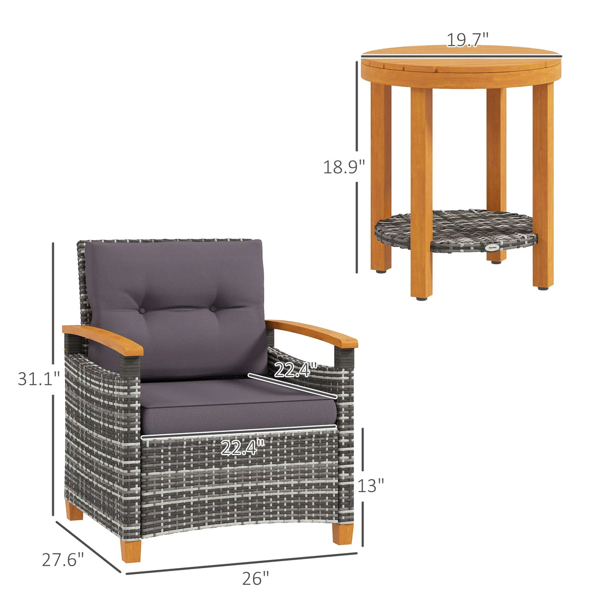3 Pieces Wicker Patio Bistro Set