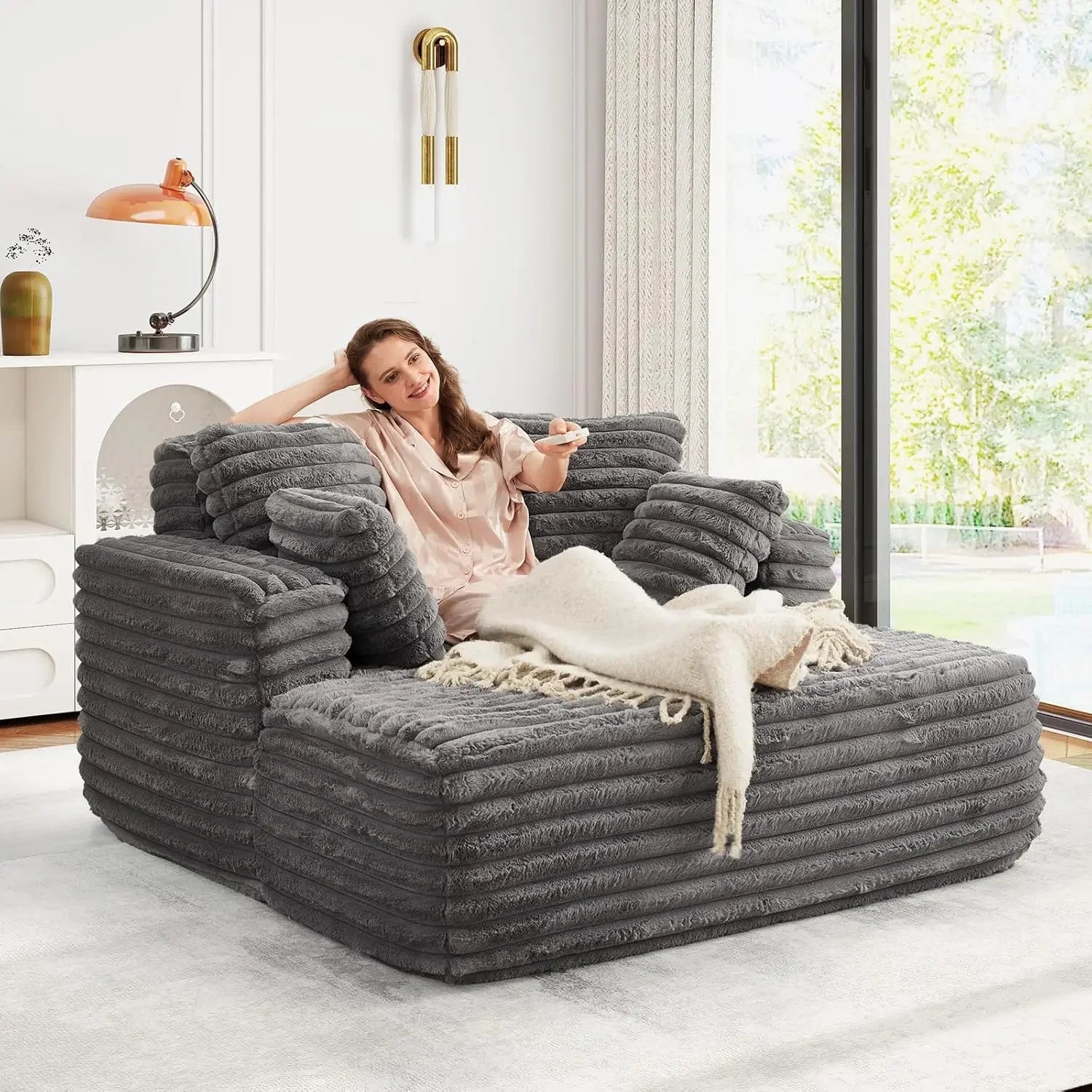Fluffy Oversized Plush Chaise Lounge