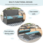 Outdoor Rattan Loveseat Convertible Picnic  Table