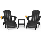 5-Piece HDPE Adirondack Chair Set w/ Adjustable Backrest Ottoman Side Table Weather Resistant Patio Garden Navy Customized