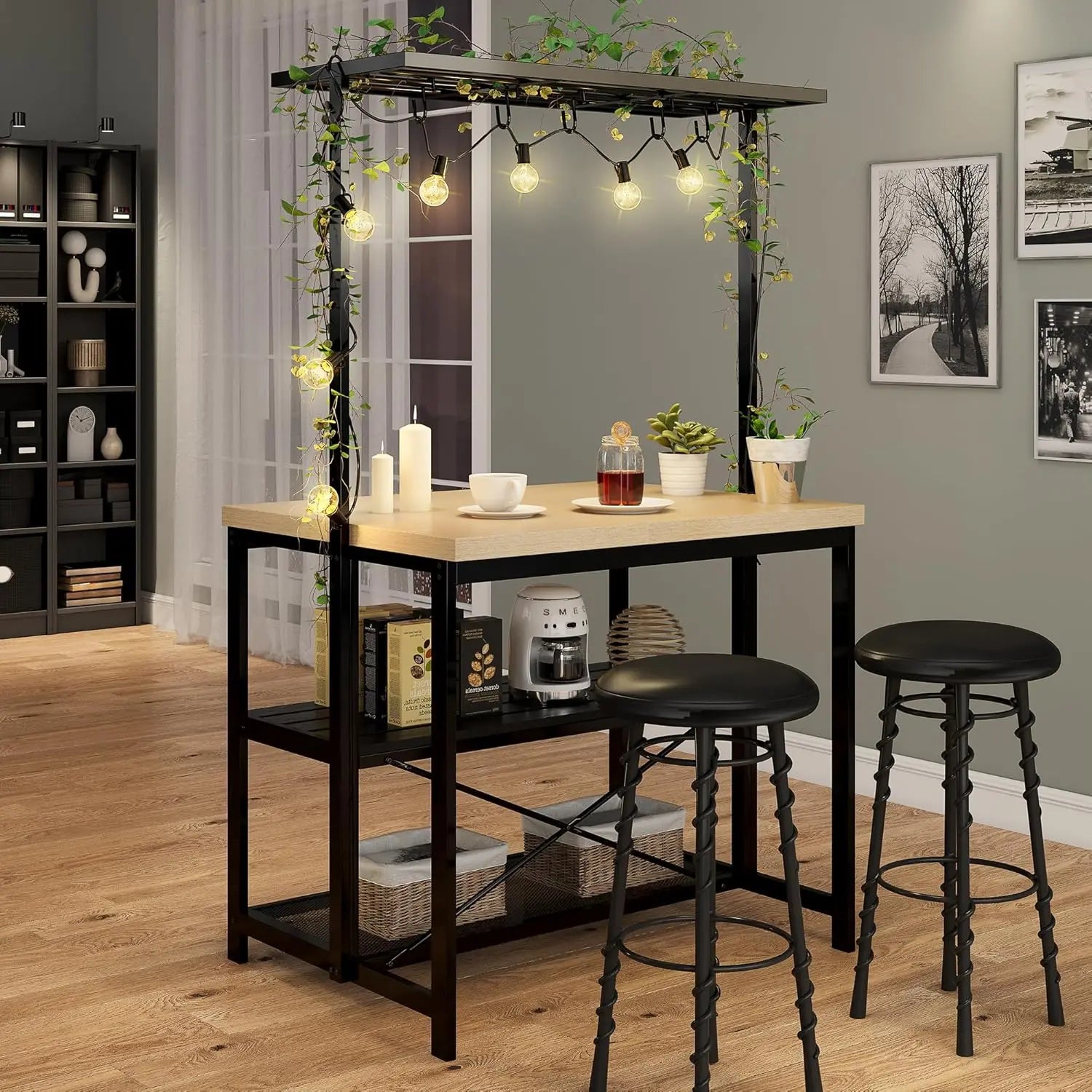 Kitchen Island with Storage, Bakers Rack with Power Outlet,