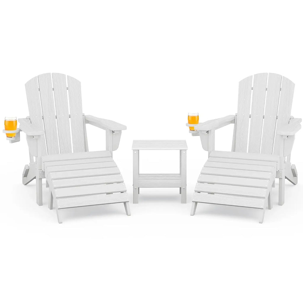 5-Piece HDPE Adirondack Chair Set w/ Adjustable Backrest Ottoman Side Table Weather Resistant Patio Garden Navy Customized