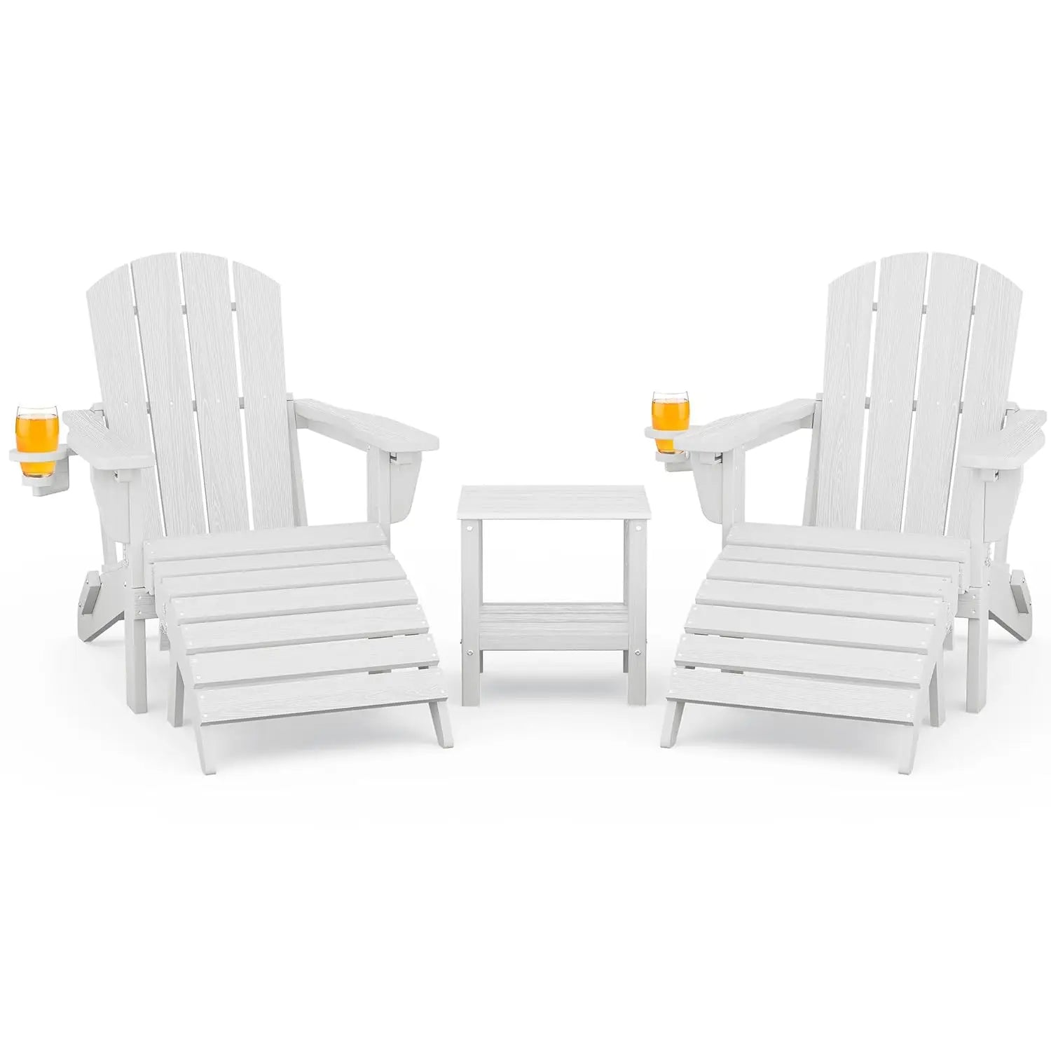 5-Piece HDPE Adirondack Chair Set w/ Adjustable Backrest Ottoman Side Table Weather Resistant Patio Garden Navy Customized