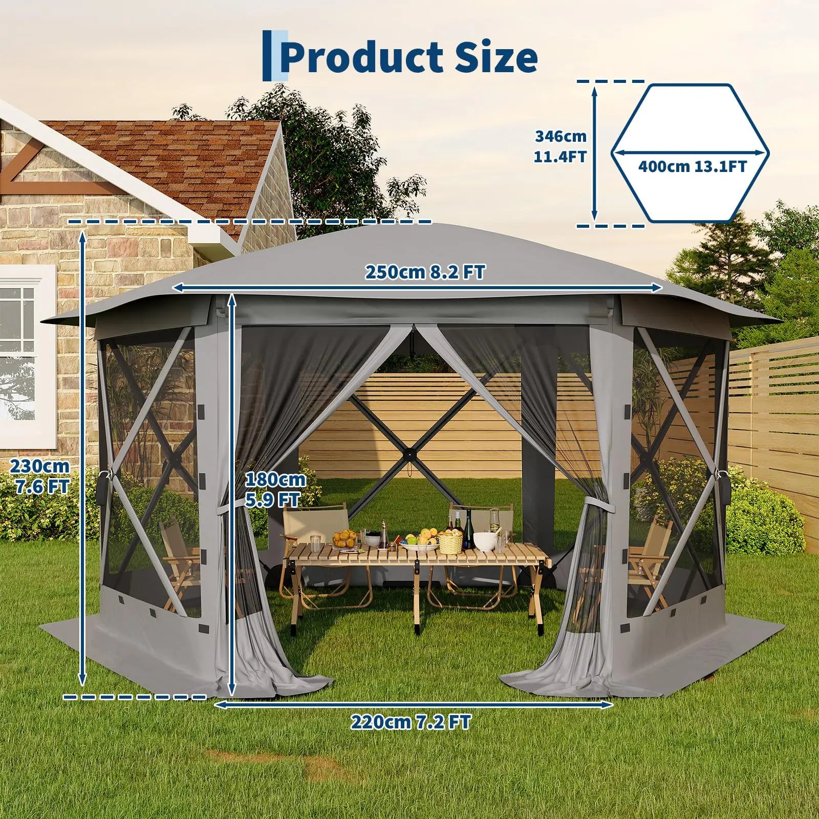 13FT Pop Up Gazebo 6-Sided Outdoor Canopy