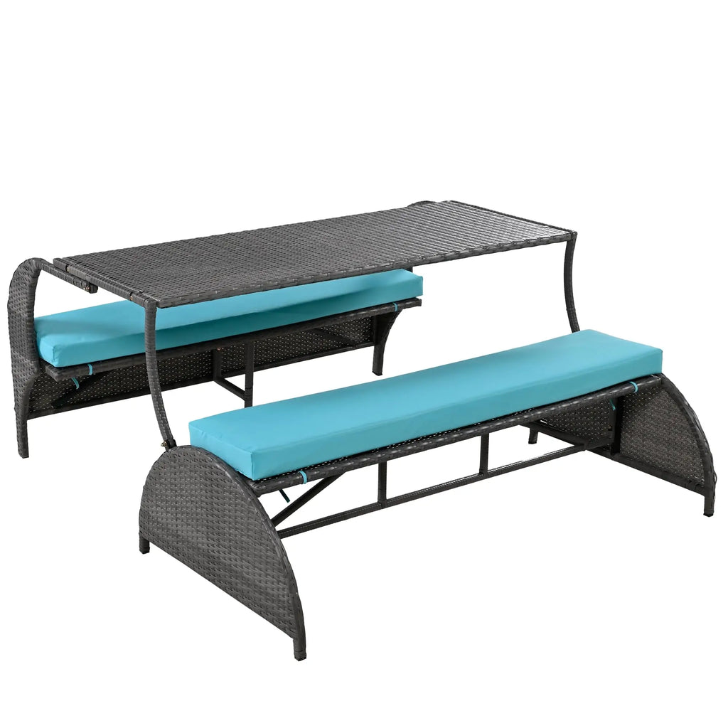 Outdoor Rattan Loveseat Convertible Picnic  Table