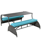 Outdoor Rattan Loveseat Convertible Picnic  Table