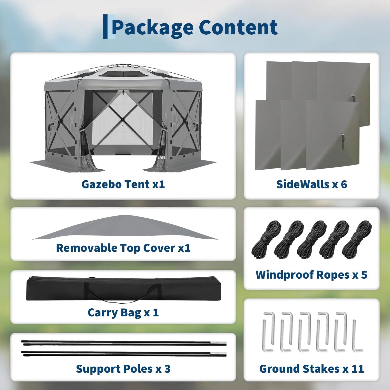 13FT Pop Up Gazebo 6-Sided Outdoor Canopy