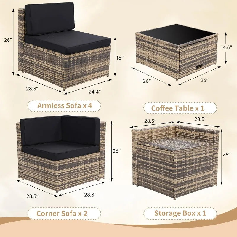 8 Piece Outdoor Wicker Patio Furniture Sectional Set
