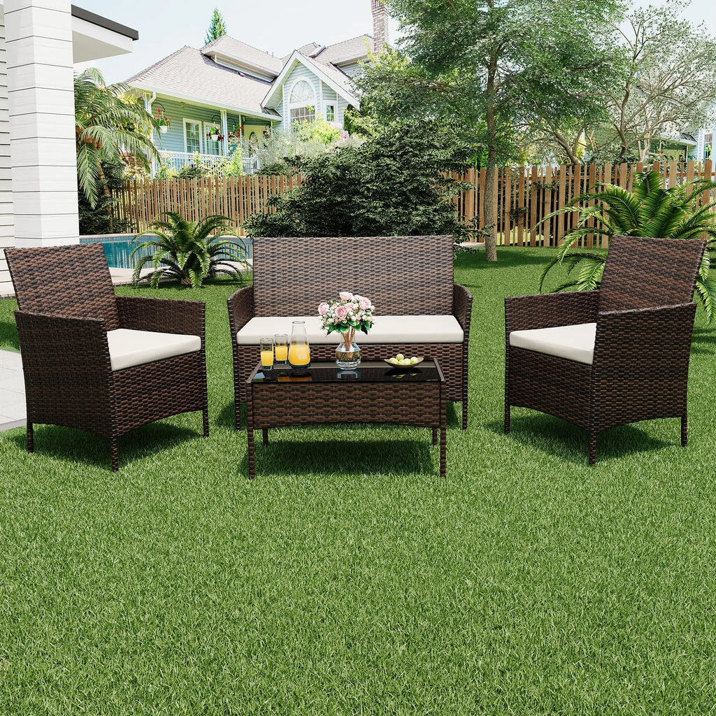 4 Piece Rattan Patio Furniture Set