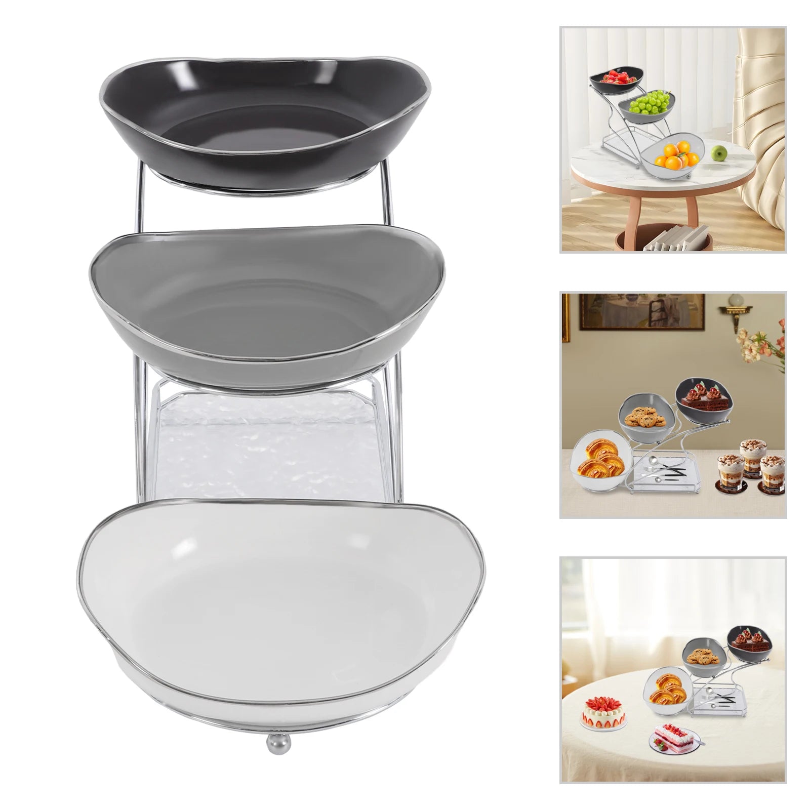 3-Tier Silver Fruit Stand