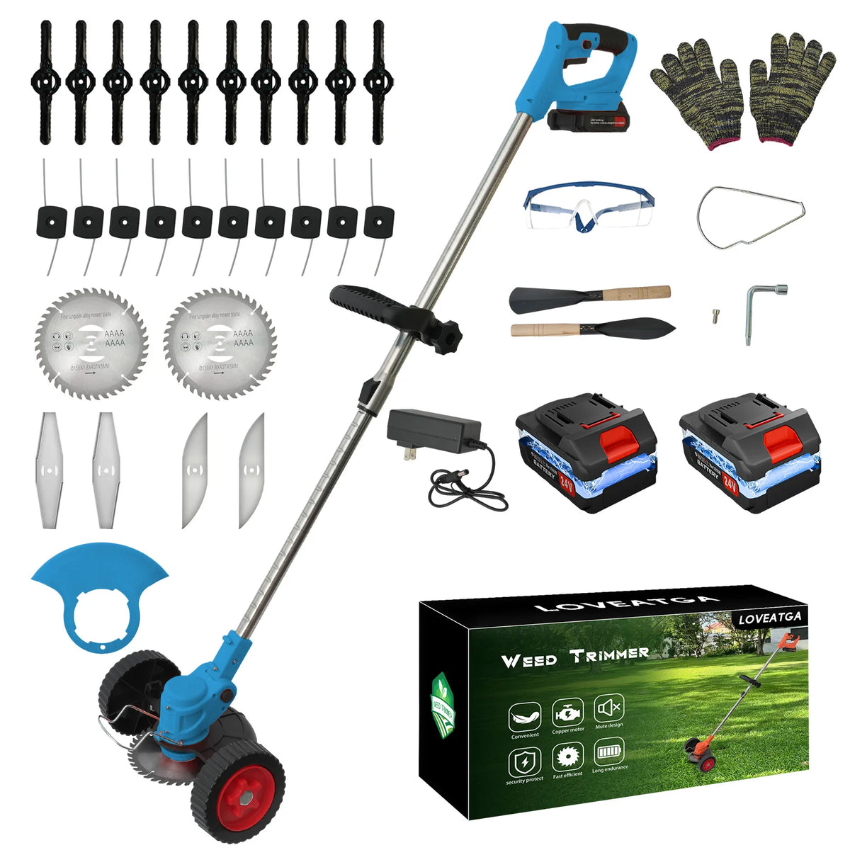 21V Cordless Lawn Mower 3-in-1 Electric Grass Trimmer Lightweight with 2x2.0Ah Batteries Edger Brush Cutter for Yard Garden Tool