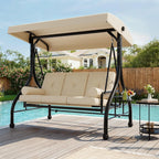 3-Seat Outdoor Porch Swing With Adjustable Canopy
