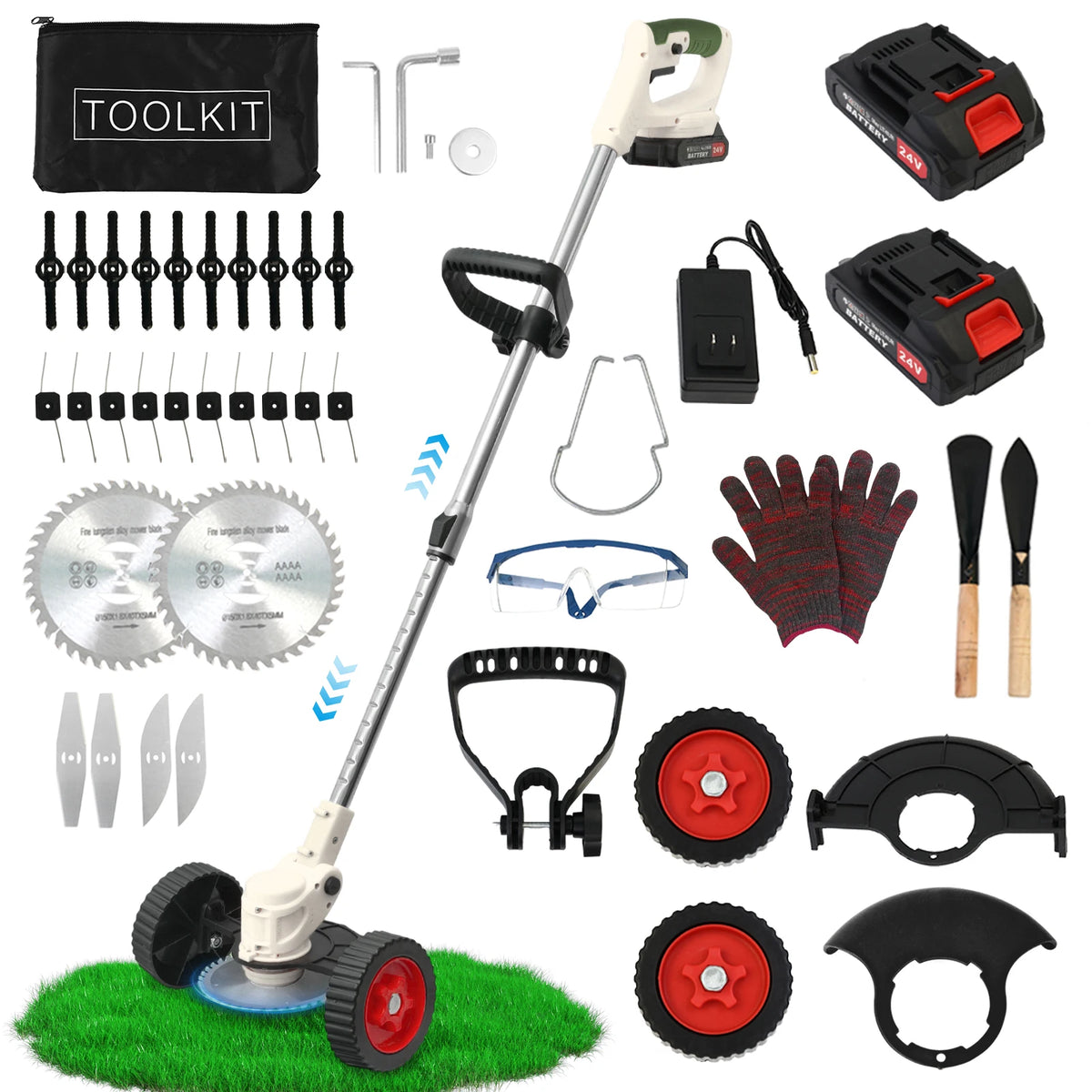 21V Cordless Lawn Mower 3-in-1 Electric Grass Trimmer Lightweight with 2x2.0Ah Batteries Edger Brush Cutter for Yard Garden Tool