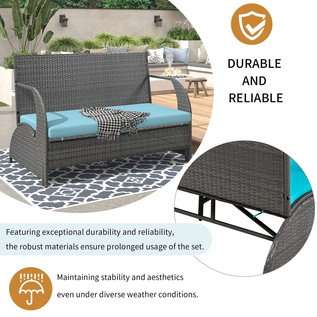 Outdoor Rattan Loveseat Convertible Picnic  Table