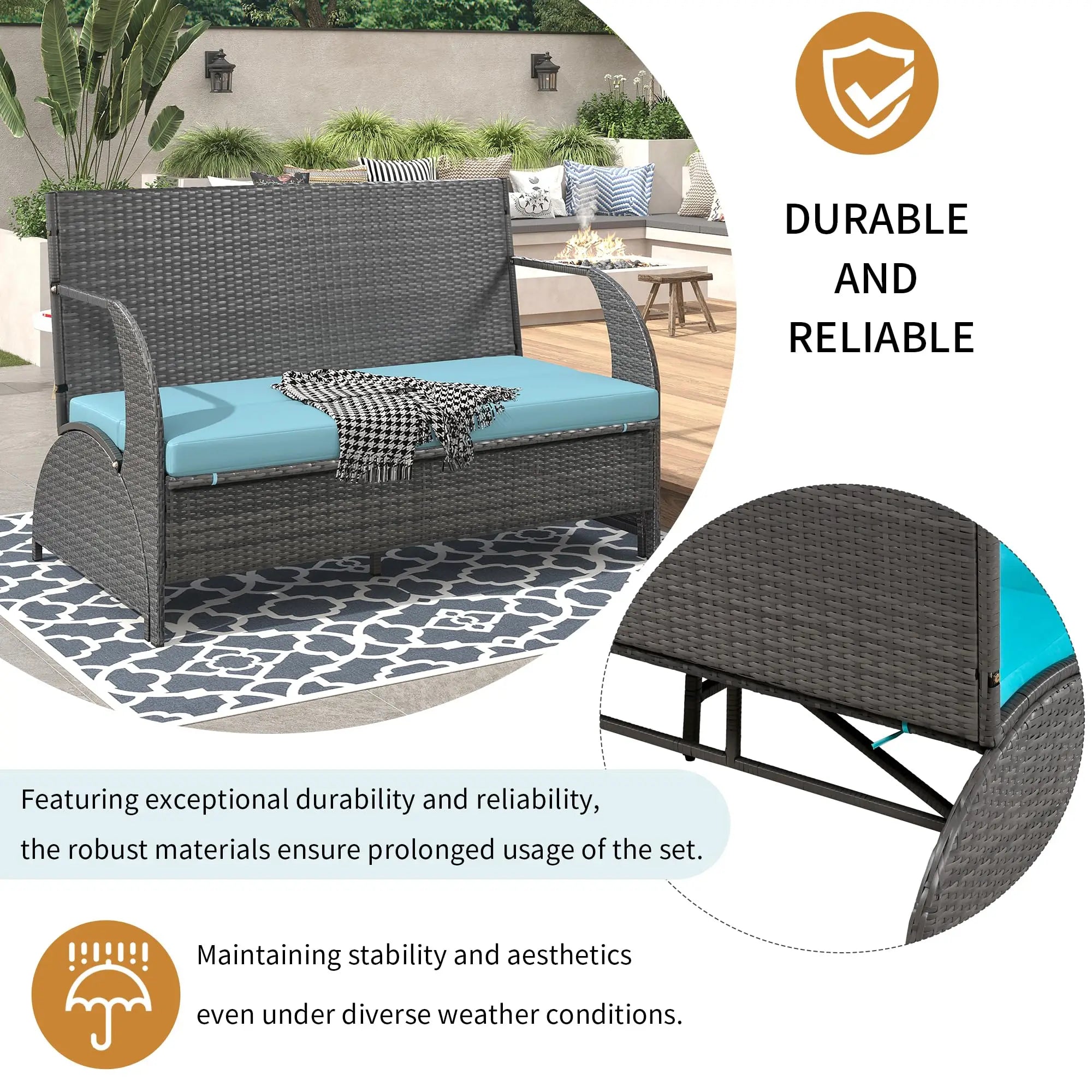 Outdoor Rattan Loveseat Convertible Picnic  Table