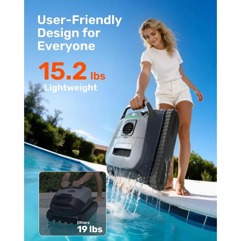 Gosvor LiteVac G1 Pool Vacuum, Wall & Waterline Cleaning, Double Filtration, 150-Min Battery Life for Smart Mode,