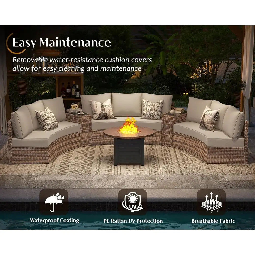 11-Piece Outdoor Wicker Sectional Sofa Set with Storage
