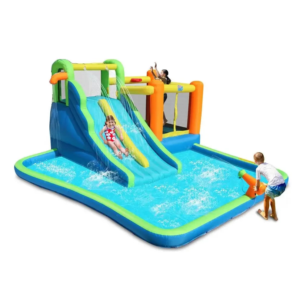Air Water Slide, 7in1 Inflatable Bounce House with Large Pool
