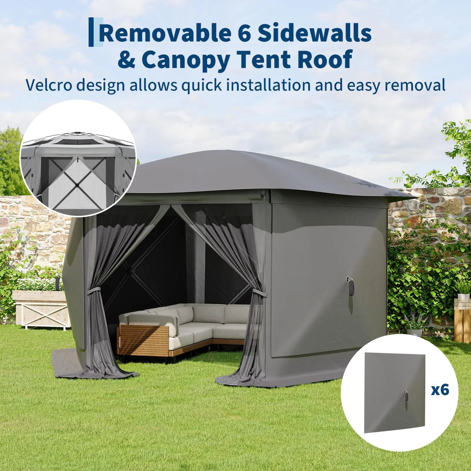 13FT Pop Up Gazebo 6-Sided Outdoor Canopy