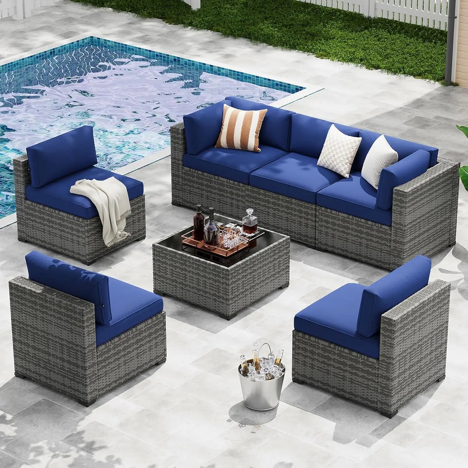 7-Piece Patio  Wicker Rattan Furniture Set