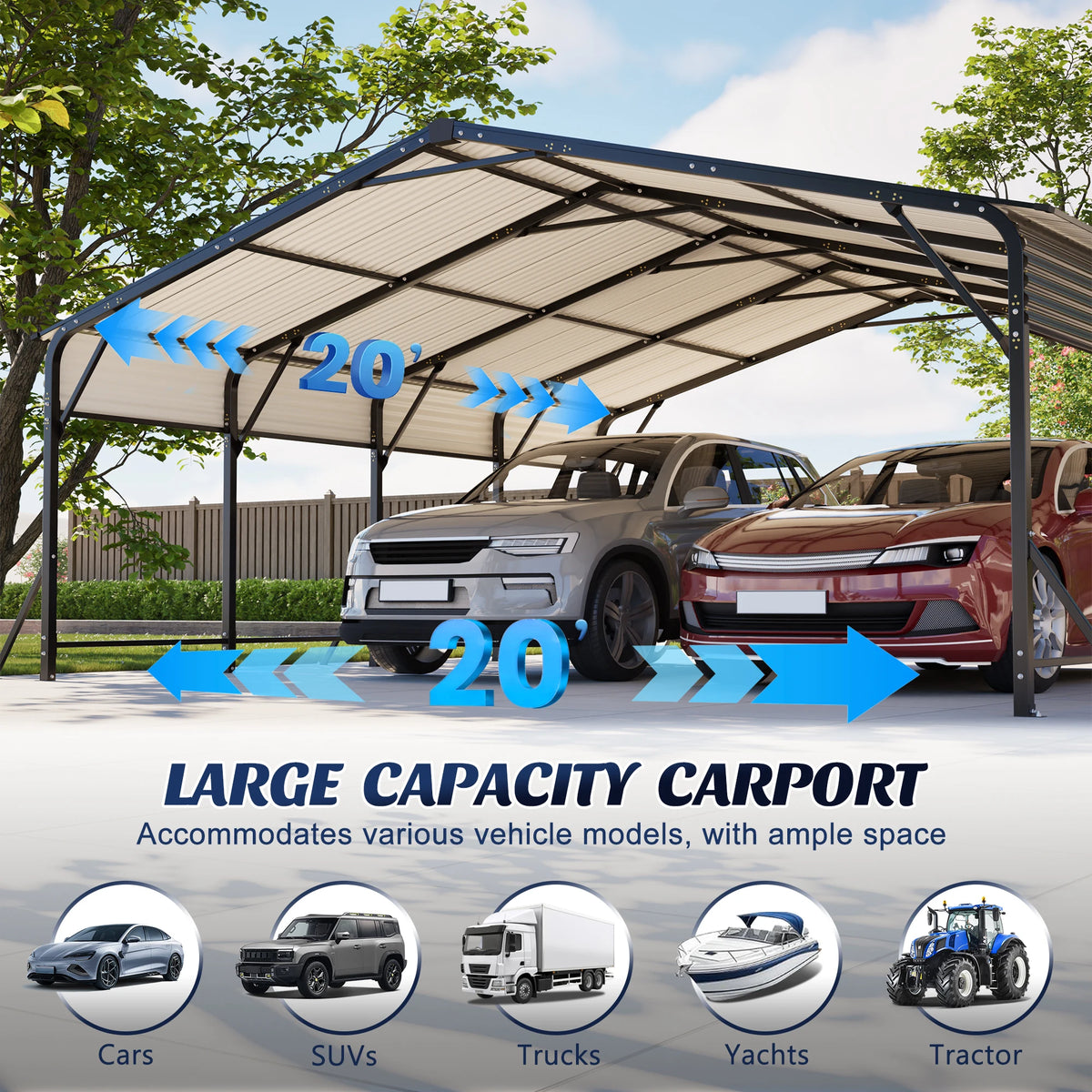 20×20 FT Heavy duty Galvanized Steel Carport