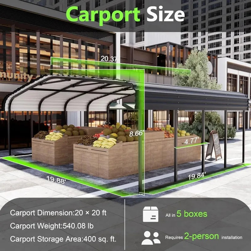 20x20 Foot Heavy Duty Metal Carport