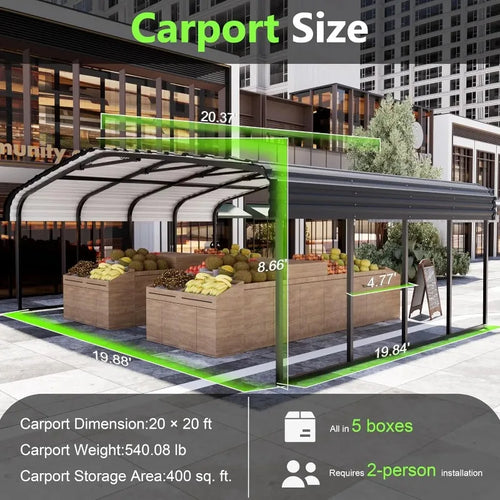 20x20 Foot Heavy Duty Metal Carport