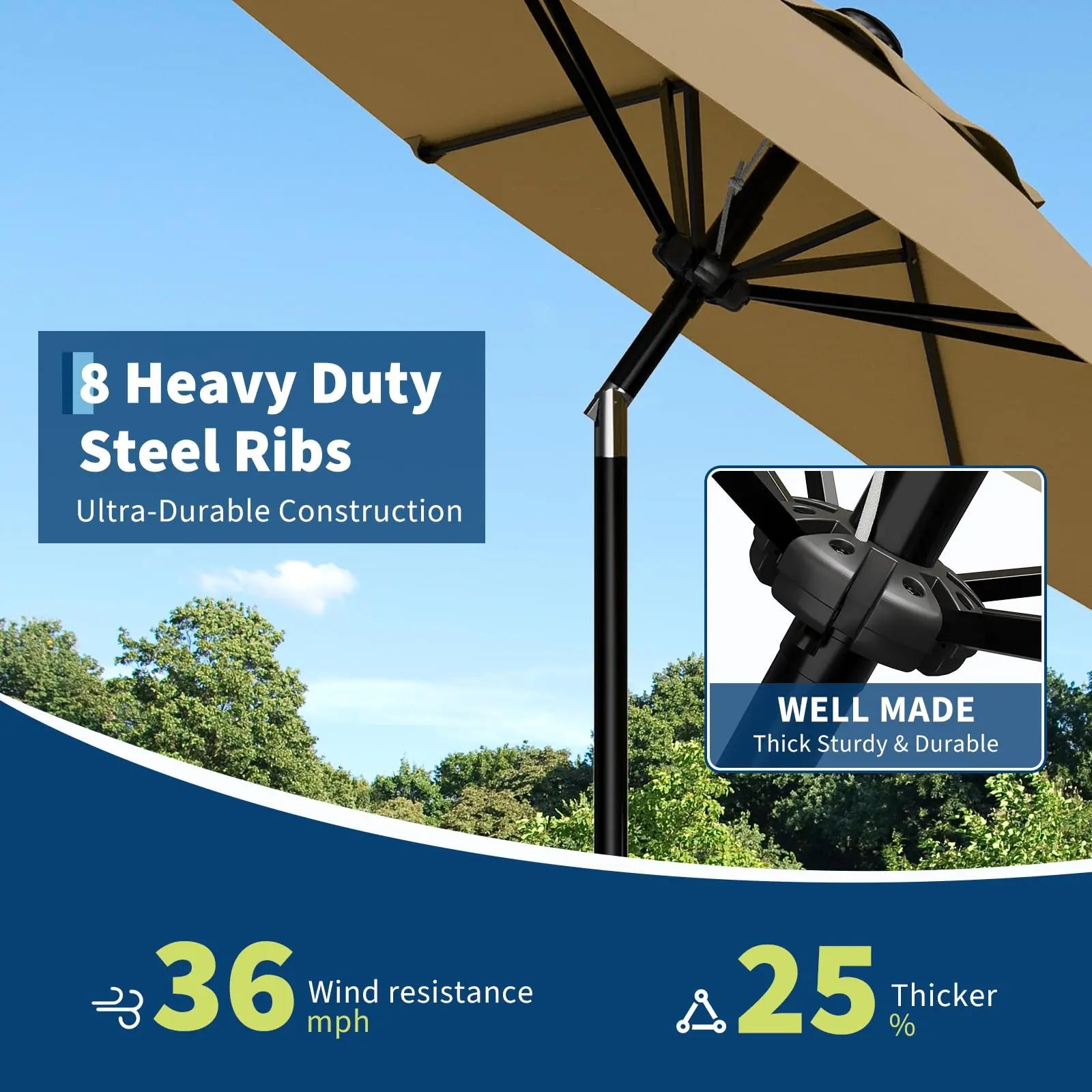 9FT Patio Umbrella With Crank & Tilt, Outdoor  UV Protection Waterproof