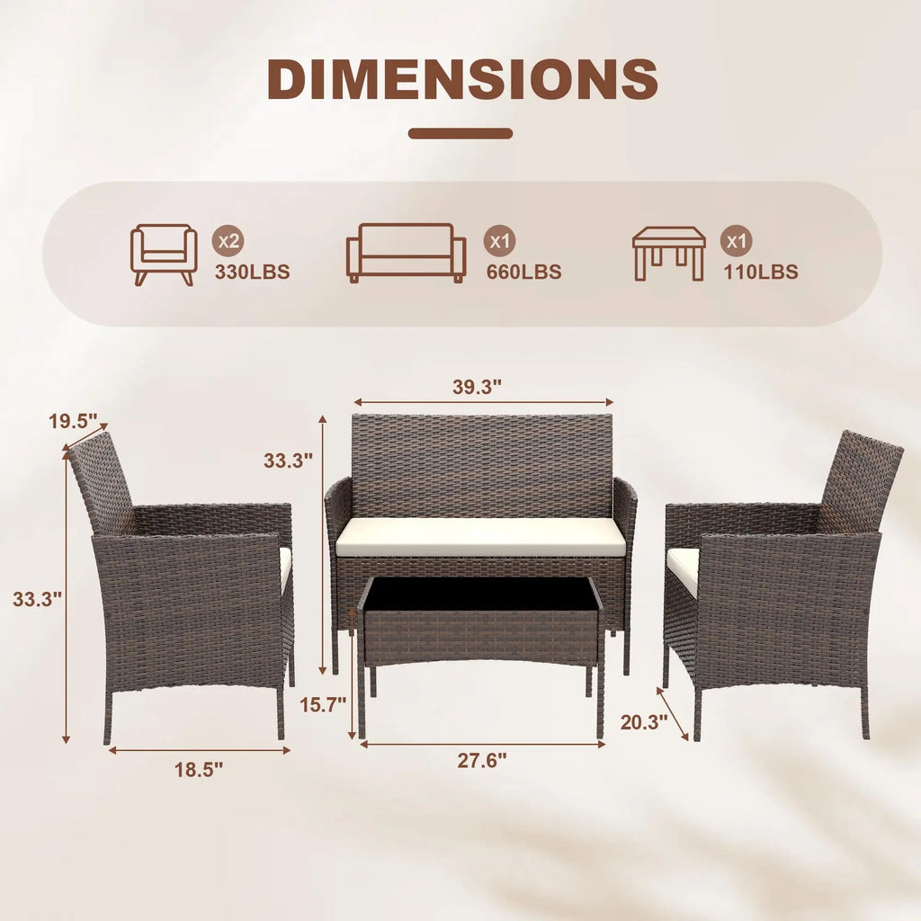 4 Piece Rattan Patio Furniture Set