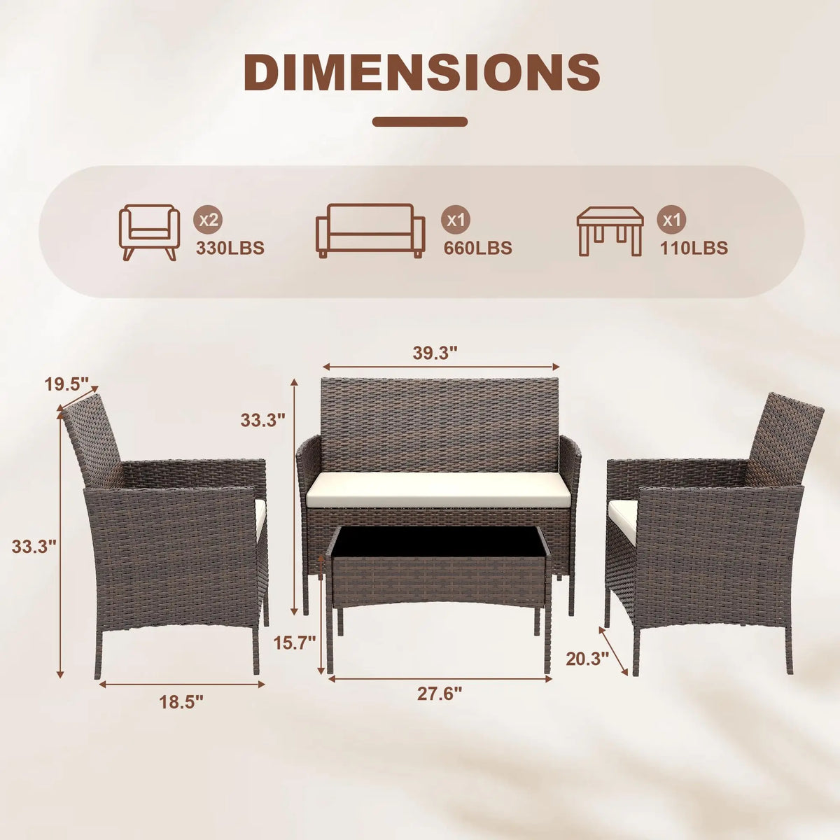 4 Piece Rattan Patio Furniture Set