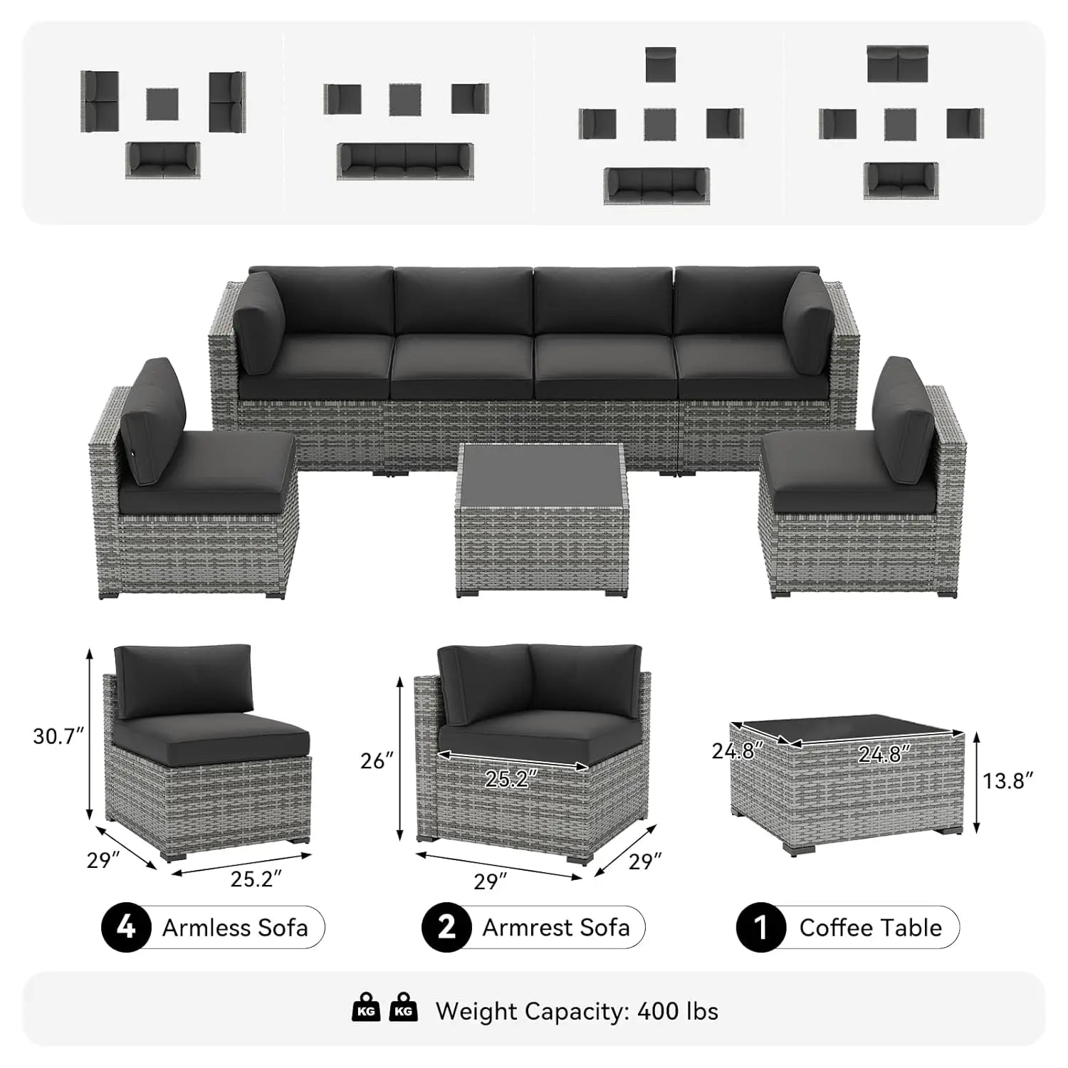 7-Piece Patio  Wicker Rattan Furniture Set