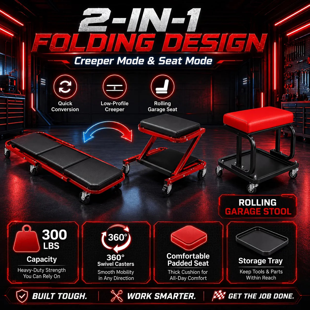 2-in-1 Foldable Rolling Creeper