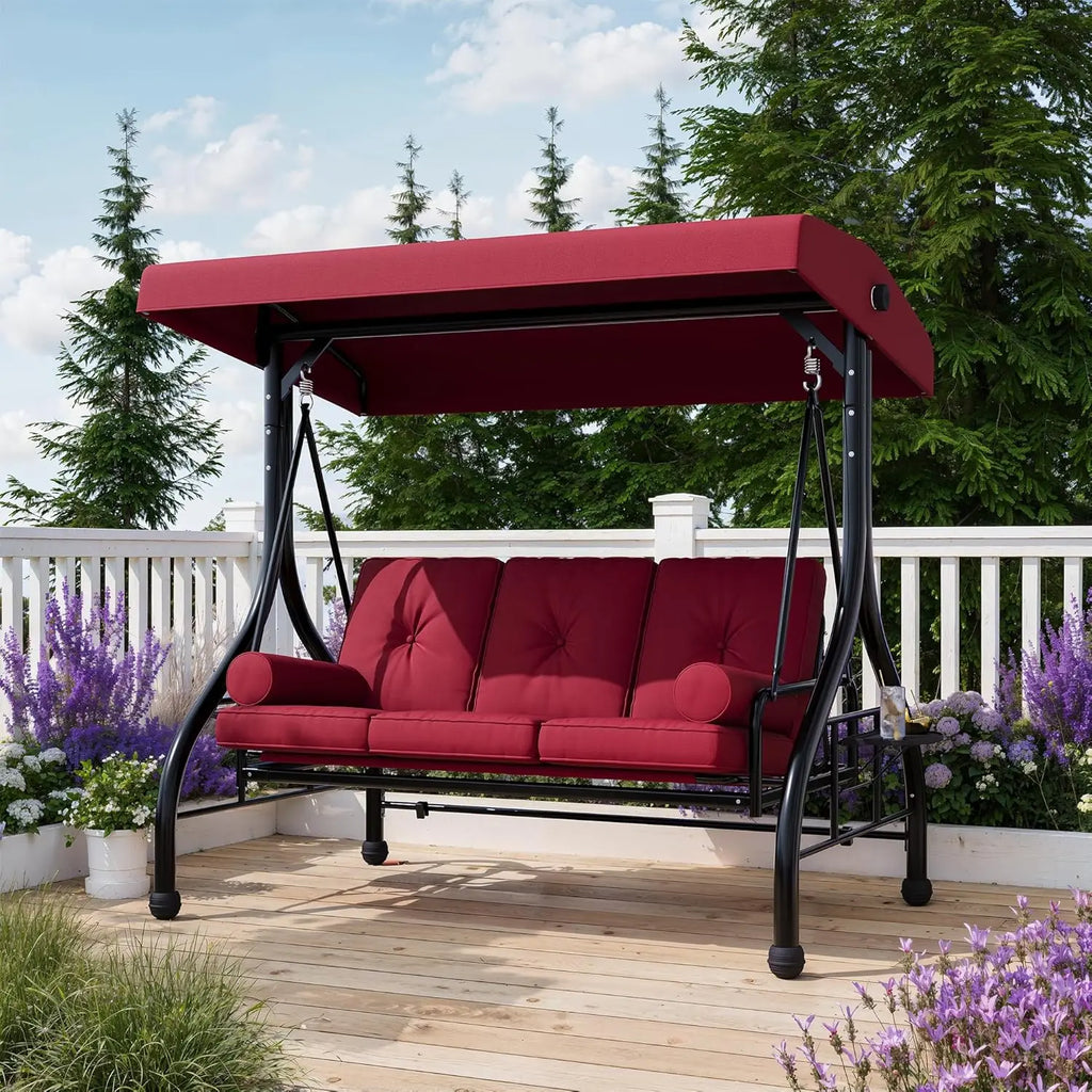 3-Seat Outdoor Porch Swing With Adjustable Canopy
