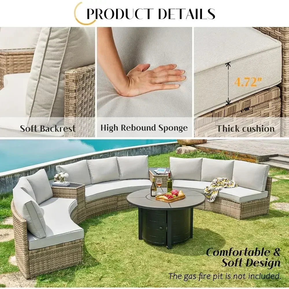 11-Piece Outdoor Wicker Sectional Sofa Set with Storage
